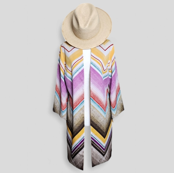 Chicos Women's Cheveron Multicolor Striped Reversible Kimono - Picture 2 of 10